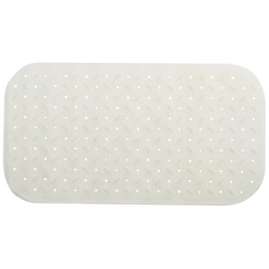 Tappetino da bagno MSV bianco antiscivolo in gomma, 36x65 cm, con ventose.