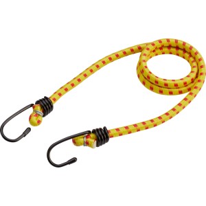 Corda elastica gialla e rossa con ganci, 10 mm x 100 cm, per bagagli.