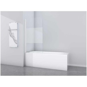 Paroi de baignoire pliante Aurlane White Classic, 1 volet, transparente avec écran de confidentialité sur baignoire blanche.
