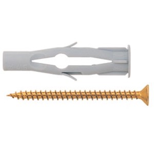Tassello universale Fischer FU 8x50 con vite, adatto a vari materiali da costruzione.