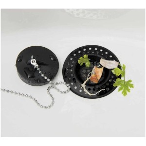 Wenko filtro per scarico, set da 2, acciaio inox nero, con scarti di cibo ed erbe aromatiche nel lavandino.