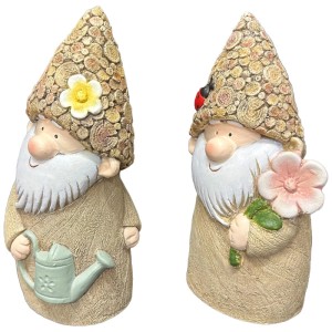 Dekorative Zwergfiguren aus Polyresin, 27,2 cm hoch, mit Gießkanne oder Blume, für die Gartendekoration.