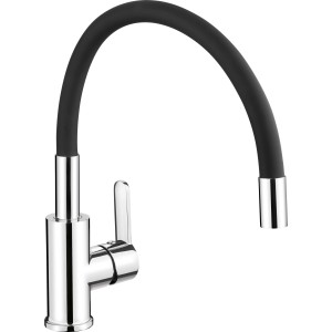 Mitigeur de cuisine baliv KI-1100 chrome-noir avec bec flexible et pivotant.