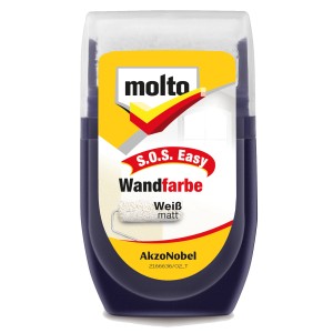 Molto Peinture Murale S.O.S. Easy, 30ml, Blanc-Mat, avec rouleau intégré pour retouches.
