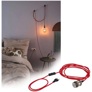 Lampada a sospensione LED Paulmann Neordic Eldar, lampada a sospensione vintage rossa con spina per lampadine E27.