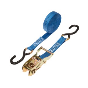 Sangle d'arrimage à cliquet Conacord Pro, bleue, 5 m de long, avec cliquet et 2 crochets en S. Idéale pour sécuriser les charges.