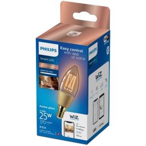 Philips Smart LED Candela Filament Amber E14, dimmerabile, 25W. Lampadina smart in stile vintage per la tua casa.