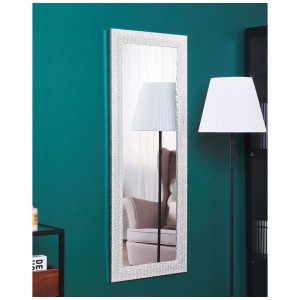 Specchio da parete rettangolare Mervent bianco (50x130 cm) con cornice argentata e struttura scintillante.