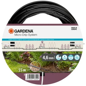 Gardena Set di estensione tubo gocciolante, 15m, per sistemi Micro-Drip per irrigazione di piante in fila.