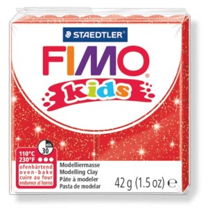 Fimo Kids Modelliermasse Glitter Rot, 42g Packung, ofenhärtend.