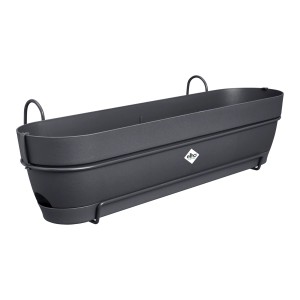 Jardinière balconnière Elho Vibia Campana 70 cm anthracite avec support et soucoupe intégrée.