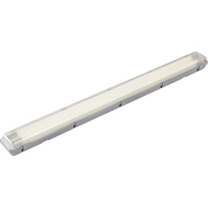 Luminaire LED étanche avec 2 tubes LED (18W chacun) pour garage et cave.