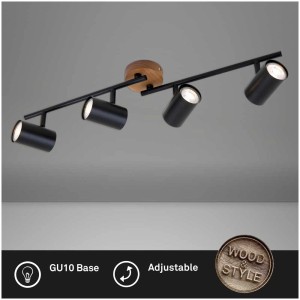 Spot noir Briloner Muritz avec 4 douilles GU10, détails en bois, rotatif et pivotant.