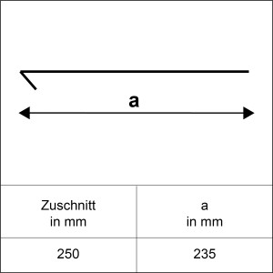 Schizzo di profilo gocciolatoio in alluminio naturale, taglio 250x1000 mm, disegno dettagliato con misure.