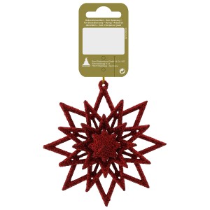Étoile à paillettes rouge (10 cm) décoration de Noël à suspendre.