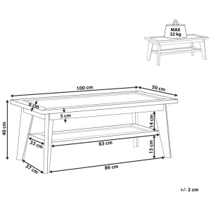 Schéma de la table basse Simla en bois clair avec dimensions.