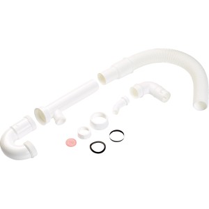 Siphon tubulaire blanc (44,8 mm) pour éviers de cuisine, comprenant un coude de siphon, des tuyaux, des joints et des accessoires.