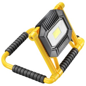 Technocraft LED proiettore a batteria Flex, pieghevole, telaio giallo, faro da cantiere.