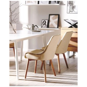 2er Set Beliani Esszimmerstühle Melfort, beige Stoff Polsterstühle mit Holzbeinen.