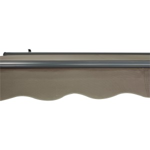 Dettaglio della tenda a cassonetto Belport 3x2m color tortora con motore, tessuto e cassonetto.