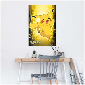 Neon Pikachu Maxiposter (61x91,5 cm) als Wanddeko im Kinderzimmer.