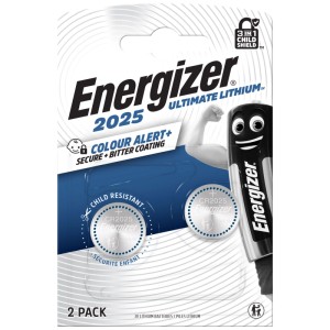 Energizer CR2025 Ultimate Lithium, confezione da 2. Batteria a bottone a lunga durata per elettronica.