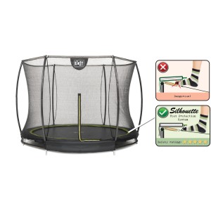 Trampolino interrato nero EXIT Silhouette (D244cm) con rete di sicurezza e sistema di protezione del piede.