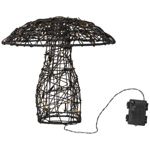 Lanterne solaire LED noire Otto, en forme de champignon, 37cm de haut, pour usage extérieur.