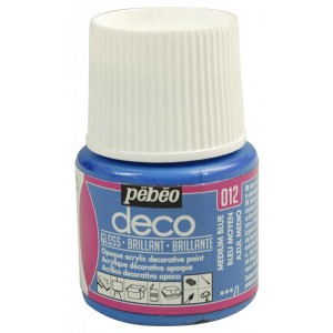 Pébéo Decofarbe, leuchtendes Mittelblau, 45ml Flasche. Acrylfarbe für Künstlerbedarf.