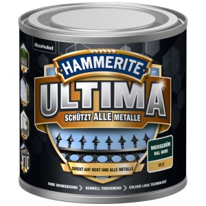 Dose Hammerite Metall-Schutzlack Ultima, Moosgrün matt, 250ml. Rostschutz für Metalle im Außenbereich.