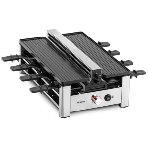Trisa Raclette Pure Melt per 8 persone con piastre grill, padelle ed estrazione fumo.