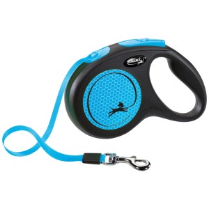 Trixie Flexi New Neon guinzaglio per cani, cintura, M/5m, nero-blu, con catarifrangenti.