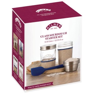 Set starter per fermentazione Kilner con 2 barattoli in vetro (0,35 l cad.), spatola e accessori per la conservazione degli alimenti.