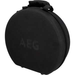 Sac de transport noir AEG pour câble de charge EV, forme ronde avec fermeture éclair et poignée.