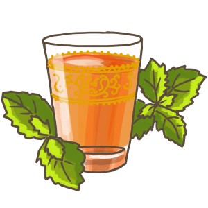 Illustration : verre de thé à la menthe marocain avec de la menthe fraîche. Herbes culinaires pour le thé.