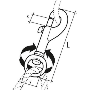 Disegno tecnico: Moschettone Conacord con girella, zinco, lunghezza 78 mm, ferramenta in acciaio inox.