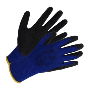 Guanti da lavoro in lattice LUX blu taglia 10 con rivestimento in lattice nero per montaggio e giardinaggio.