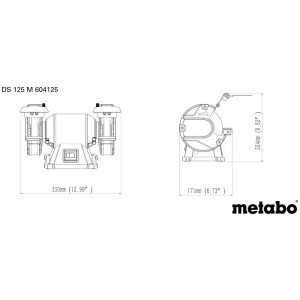Schéma de la meuleuse double Metabo DS 125 M avec dimensions.