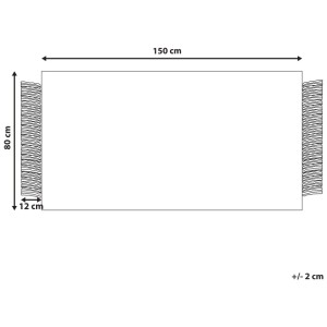 Schéma du tapis Beliani Tacettin, 80x150 cm, laine, blanc, avec franges et dimensions.