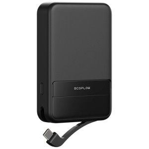 Batterie externe noire Ecoflow Rapid 10 000 mAh avec câble USB-C intégré.