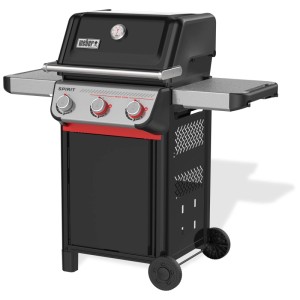 Barbecue à gaz Weber E-325 GBS Spirit, 3 brûleurs, noir, avec tablettes latérales et grille.