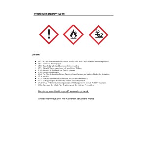 Simboli di pericolo per spray al silicone Presto 400ml: Irritante, infiammabile, dannoso per l'ambiente.