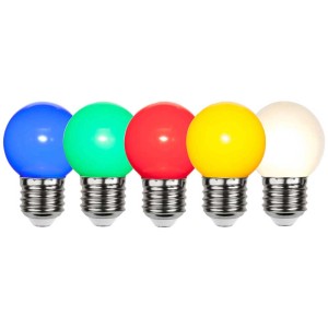 Guirlande lumineuse LED de fête colorée avec 5 ampoules en bleu, vert, rouge, jaune et blanc.