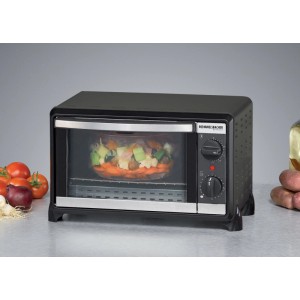 Mini-four Rommelsbacher Speedy BG 950 noir avec plat de légumes. Appareil de cuisine compact avec thermostat.