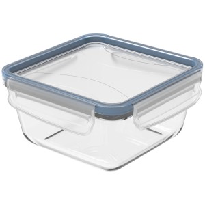 Contenitore frigo in vetro Rotho Clic & Lock, 0.75l, Blu Horizon. Contenitore quadrato in vetro con coperchio blu.