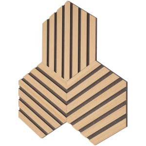 Panneaux design Denpanels Hexagone Chêne/Noir, lot de 3 panneaux décoratifs pour mur et plafond.