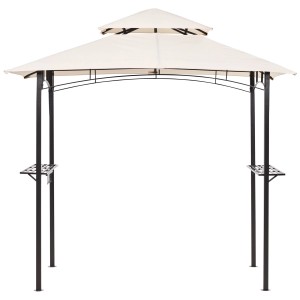 Gazebo Naro in acciaio beige, 245x121x185cm, con ripiani e apertura sul tetto.
