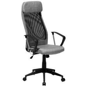 Sedia da ufficio grigia Beliani Pioneer con schienale in mesh, braccioli e ruote.