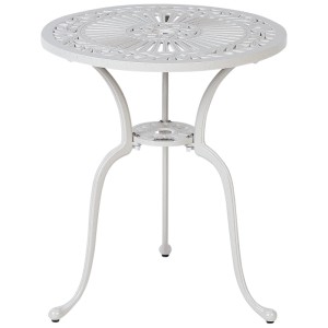 Cremeweißer Beliani Gartentisch Dascio aus Metall, rund, mit Loch für Sonnenschirm.