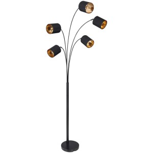 Lampadaire noir Globo Kaddy avec 5 abat-jour (E14, max. 40W) et intérieur doré.